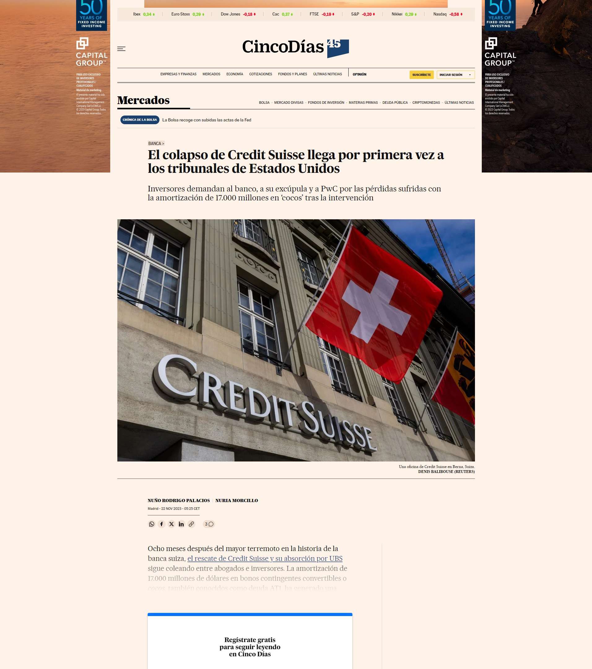 El colapso de Credit Suisse llega por primera vez a los tribunales de Estados Unidos